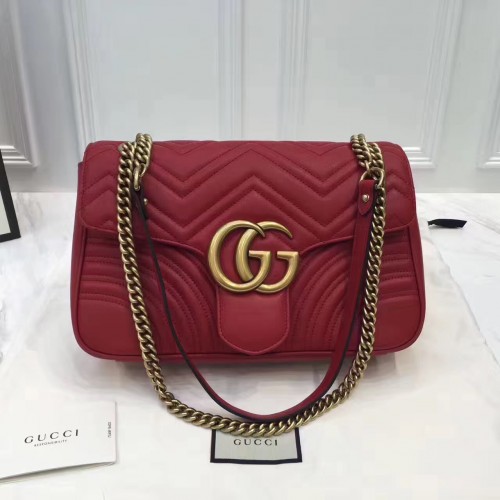 Gucci GG Marmont matelassé leather shoulder bag red 31cm